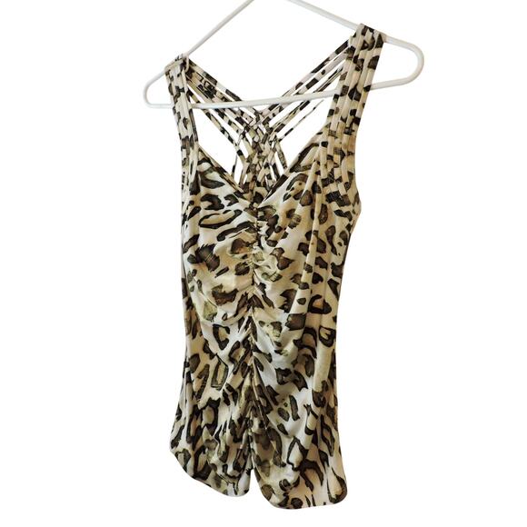 Cache Strappy Leopard Top Center Ruching Spaghetti Straps M - Picture 2 of 6